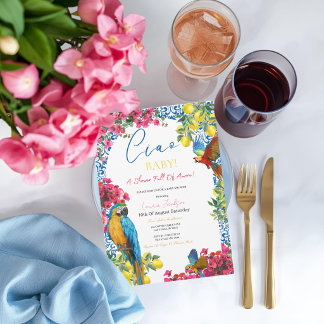 Convites Chuva de Amor Chuveiro de Bebê Italiano Azulejo Az