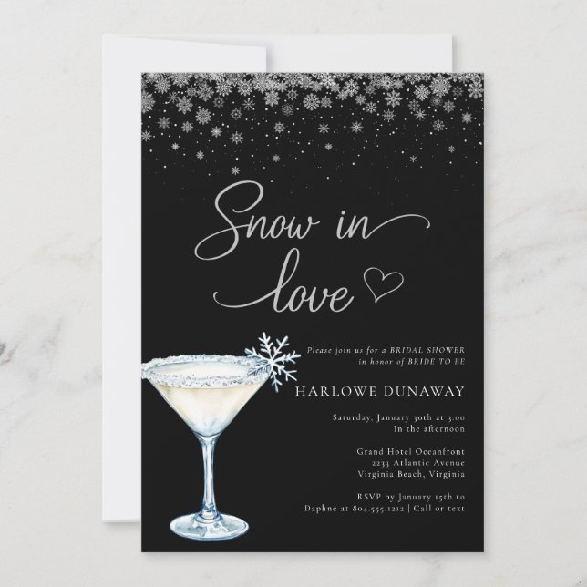 Convites Chuva de Amor Chuveiro de Noiva com Flocos de Neve (Frente)