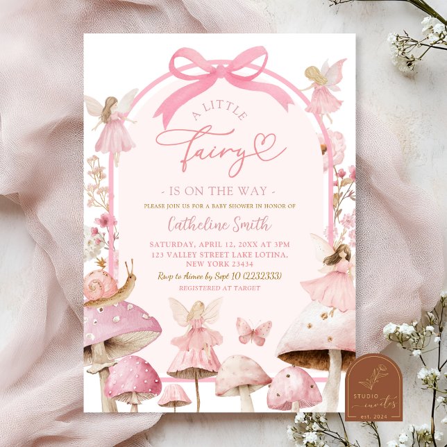 Convites Chuva de Amor Cogumelo Fada Branco e Rosa Baby Sho (Criador carregado)