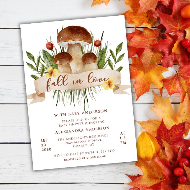 Convites Chuva de Amor Cogumelo Outono Baby Shower (Criador carregado)