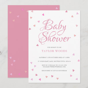 Convites Chuva de Amor Corações Rosa Baby Shower / Confeito