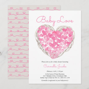 Convites Chuva de Amor Corações Rosas Menina Rústica Baby S