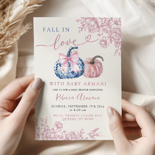Convites Chuva de Amor de Abóbora Chinoiserie Azul Rosa