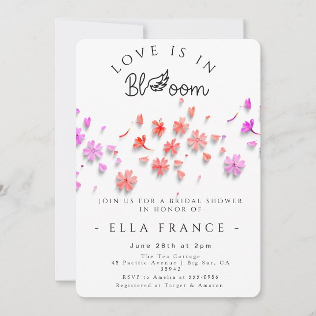 Convites Chuva de Amor de Flores Silvestres para Noiva  (Frente)
