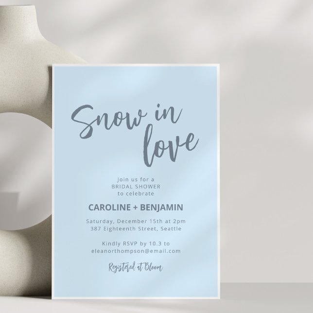 Convites Chuva de Amor de Inverno Azul Macio Script Chá de  (Criador carregado)