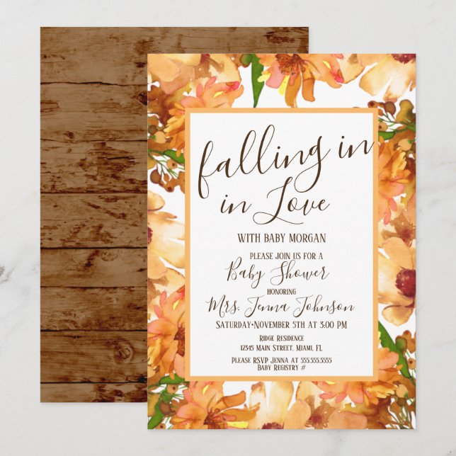 Convites Chuva de Amor de Outono Verde Baby Shower Rústico  (Frente/Verso)