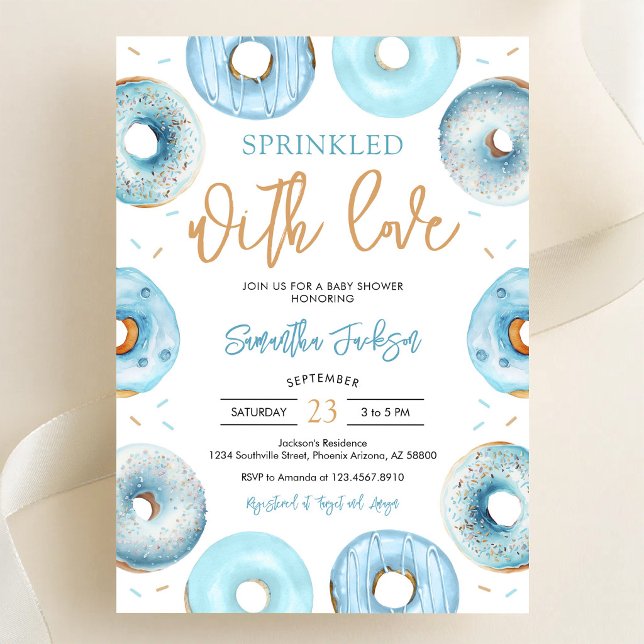 Convites Chuva de Amor Donuts Azuis Baby Shower (Criador carregado)