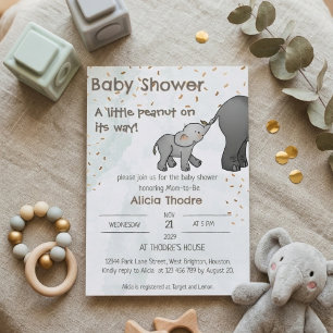 Convites Chuva de Amor Elefante Desenhado à Mão Baby Shower