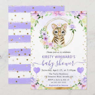 Convites Chuva de Amor Infantil Tigre da Selva Fofa em Aqua