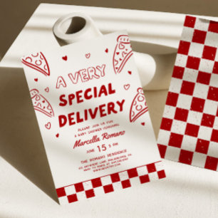 Convites Chuva de Amor Italiano Vermelho Pizza Chá de Bebê