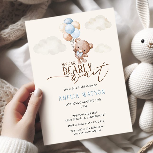 Convites Chuva de Amor Mal Podemos Esperar Baby Shower Meni (Watercolor We Can Bearly Wait Baby Boy Shower Invitation)