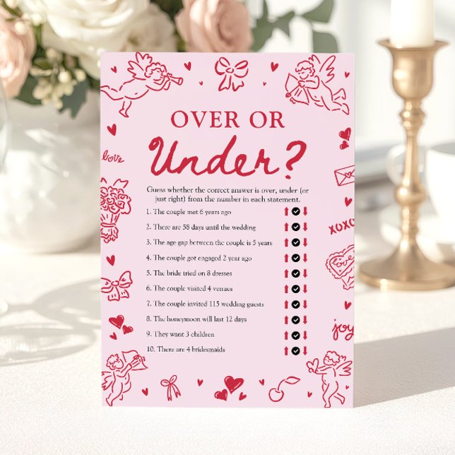 Convites Chuva de Amor no Chá de Noiva: Mais ou Menos (Hand Drawn Valentine Over Or Under Bridal Shower Game)