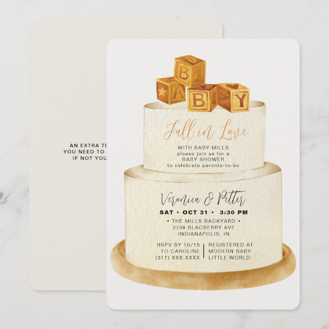 Convites Chuva de Amor no Outono Neutro Festa de Bebe Bolo (Frente/Verso)