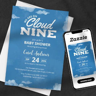 Convites Chuva de Amor Nós Estamos no Nono Céu Azul Baby Sh