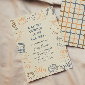 Convites Chuva de Amor para Pequeno Cowboy Shower de Bebê W