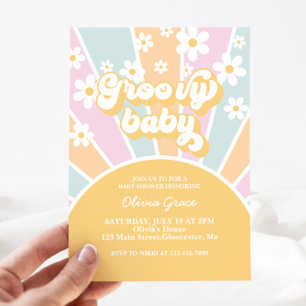 Convites Chuva de Amor Pastel Retro Sol Baby Shower