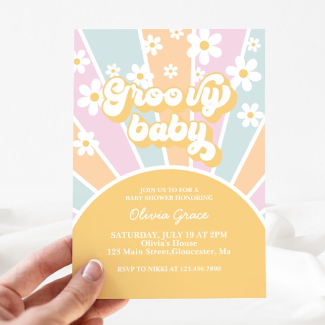 Convites Chuva de Amor Pastel Retro Sol Baby Shower (Criador carregado)
