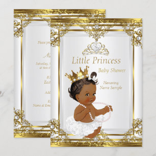 Convites Chuva de Amor Princesa Pérola Branca Dourada Étnic