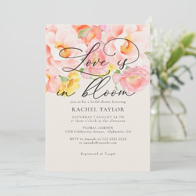 Convites Chuva de Amor Rosa Bege Chá de Noiva de Verão  (Em pé/Frente)
