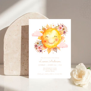 Convites Chuva de Amor Simples Rosa Floral Boho Sunshine Ba