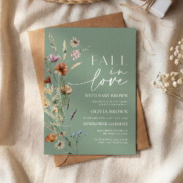 Convites Chuva de Amor Verde Musgo Flor Silvestre Baby Show
