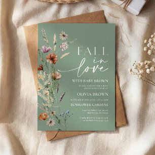 Convites Chuva de Amor Verde Musgo Flor Silvestre Baby Show