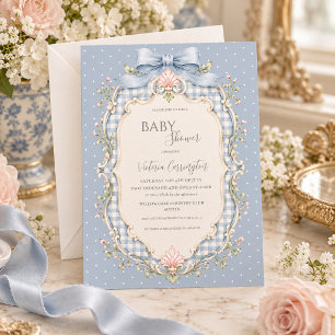Convites Chuva de Amor Vintage Bebê Floral Rosa e Azul Xadr