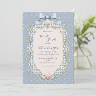 Convites Chuva de Amor Vintage Bebê Floral Rosa e Azul Xadr