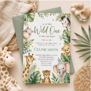 Convites Chuva de Animais Selvagens na Selva Baby Shower