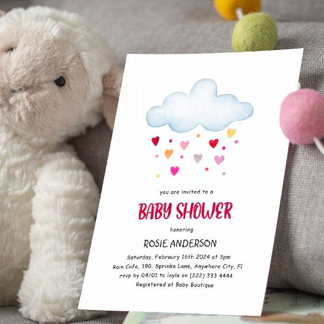 Convites Chuva de Arco-íris Nuvens & Corações Baby Shower (Criador carregado)