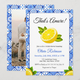 Convites Chuva de Arroz Azul Azulejo Italiano That's Amore