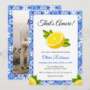 Convites Chuva de Arroz Azul Azulejo Italiano That's Amore