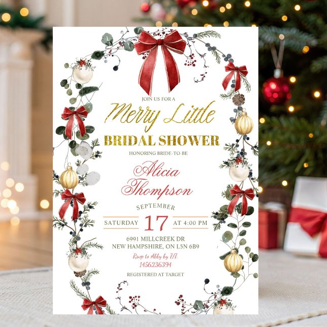 Convites Chuva de Arroz com Laço de Natal Tema Coquette (Criador carregado)