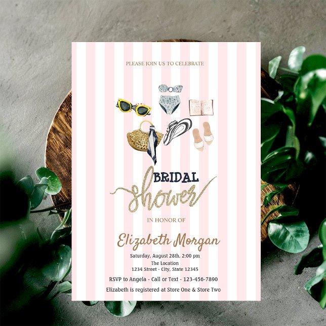 Convites Chuva de Arroz com Listras Rosa Tropical (Criador carregado)