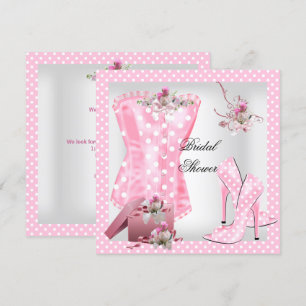 Convites Chuva de Arroz de Córset Branco Rosa com Bolinhas