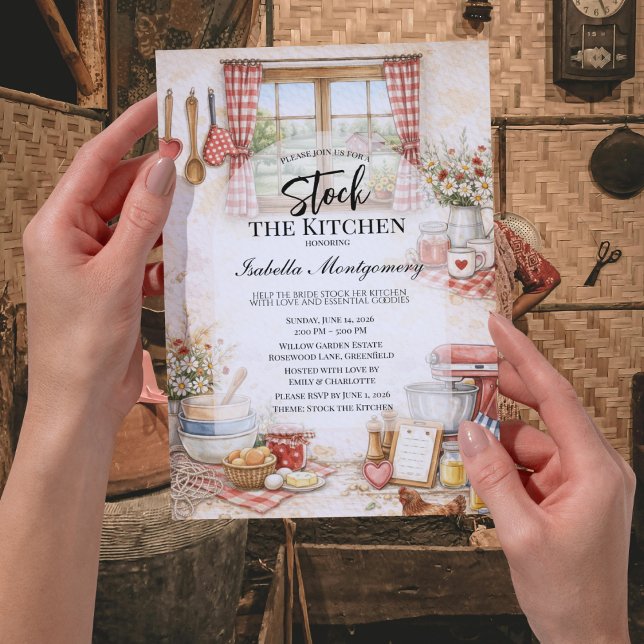 Convites Chuva de Arroz de Cozinha Temática Abasteça a Cozi (country Kitchen Themed Stock The Kitchen Bridal Shower Invitation)