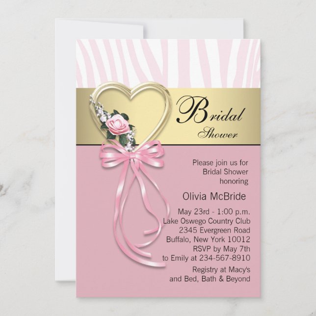 Convites Chuva de Arroz Zebra Dourada Rosa Zebra Casamento (Frente)