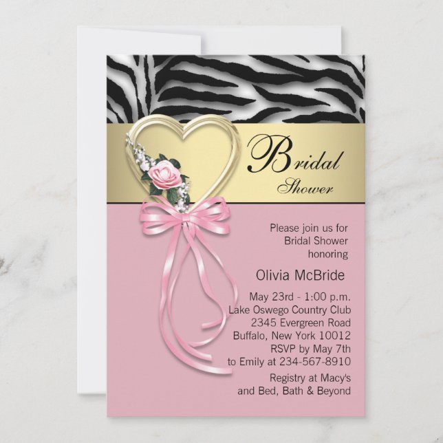 Convites Chuva de Arroz Zebra Dourada Rosa Zebra Casamento (Frente)