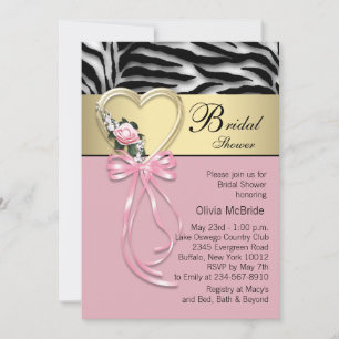 Convites Chuva de Arroz Zebra Dourada Rosa Zebra Casamento