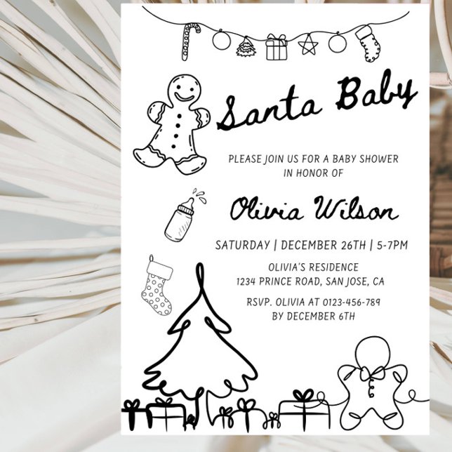 Convites Chuva de Arte de Linha de Natal para Chás de Bebê  (Criador carregado)
