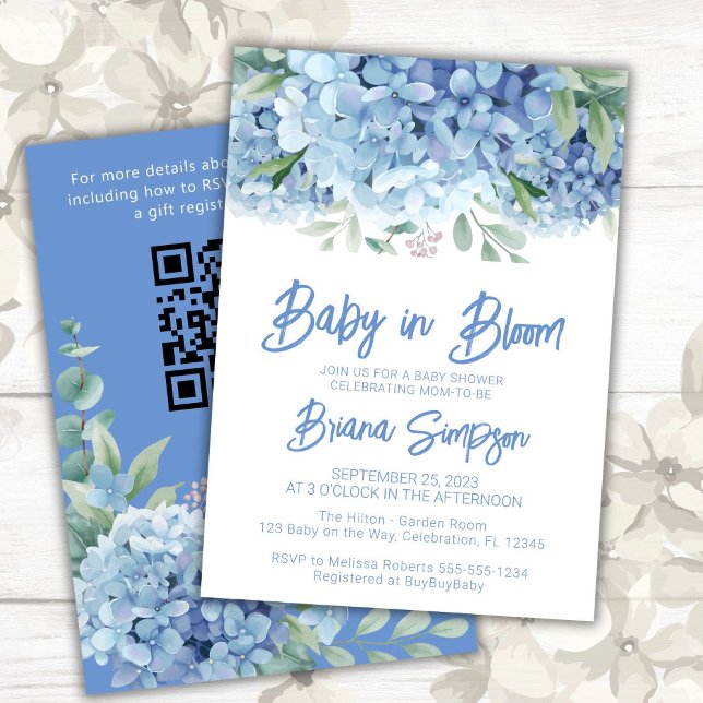 Convites Chuva de Azul Baby Shower de Bebê em Flor de Hortê (Criador carregado)