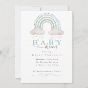 Convites Chuva de Azul Boho Aquarela Menino Baby Shower