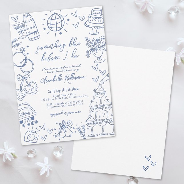 Convites Chuva de Azul Desenhado à Mão no Chá de Bebê da No (Hand Drawn Something Blue Bridal Shower Invitation )