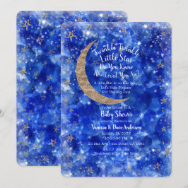 Convites Chuva de Azul Dourado Bronze Lua Estrelas Baby Sho