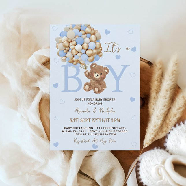 Convites Chuva de Azul É um Menino Baby Shower  (Criador carregado)