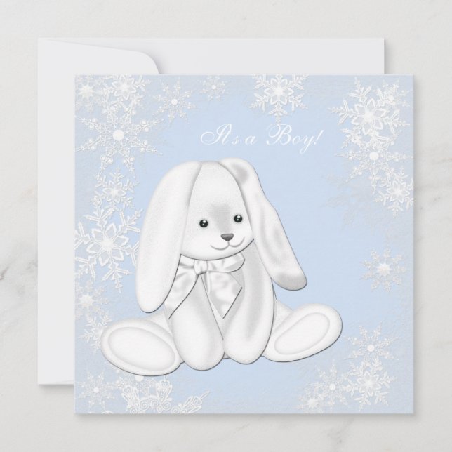 Convites Chuva de Azul Floco de Neve Natal Bebê Menino Chá  (Frente)