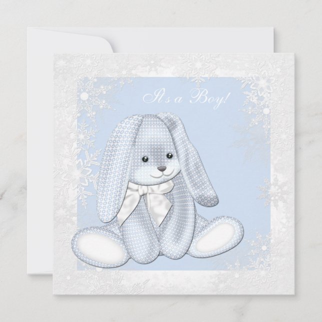 Convites Chuva de Azul Floco de Neve Natal Bebê Menino Chá  (Frente)