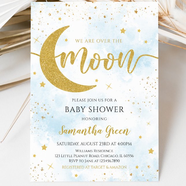 Convites Chuva de Azul Nós Estamos Além da Lua Baby Shower (Criador carregado)