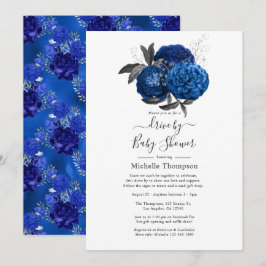 Convites Chuva de Azul Real e Floral Prateado