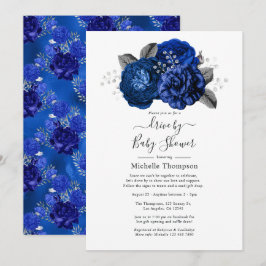 Convites Chuva de Azul Real e Floral Prateado
